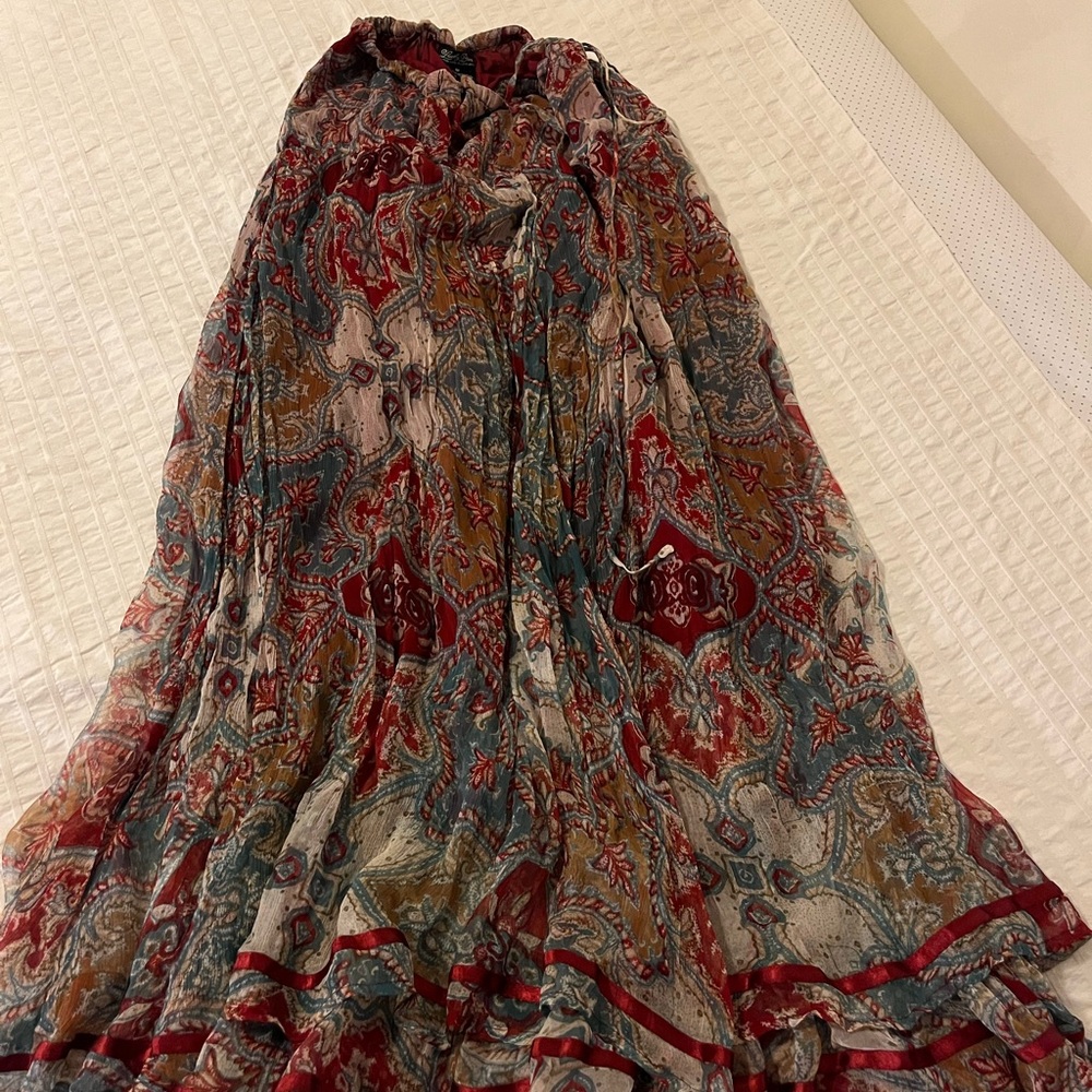 Lucky Brand Paisley Maxi Skirt in Red, Blue, Tan